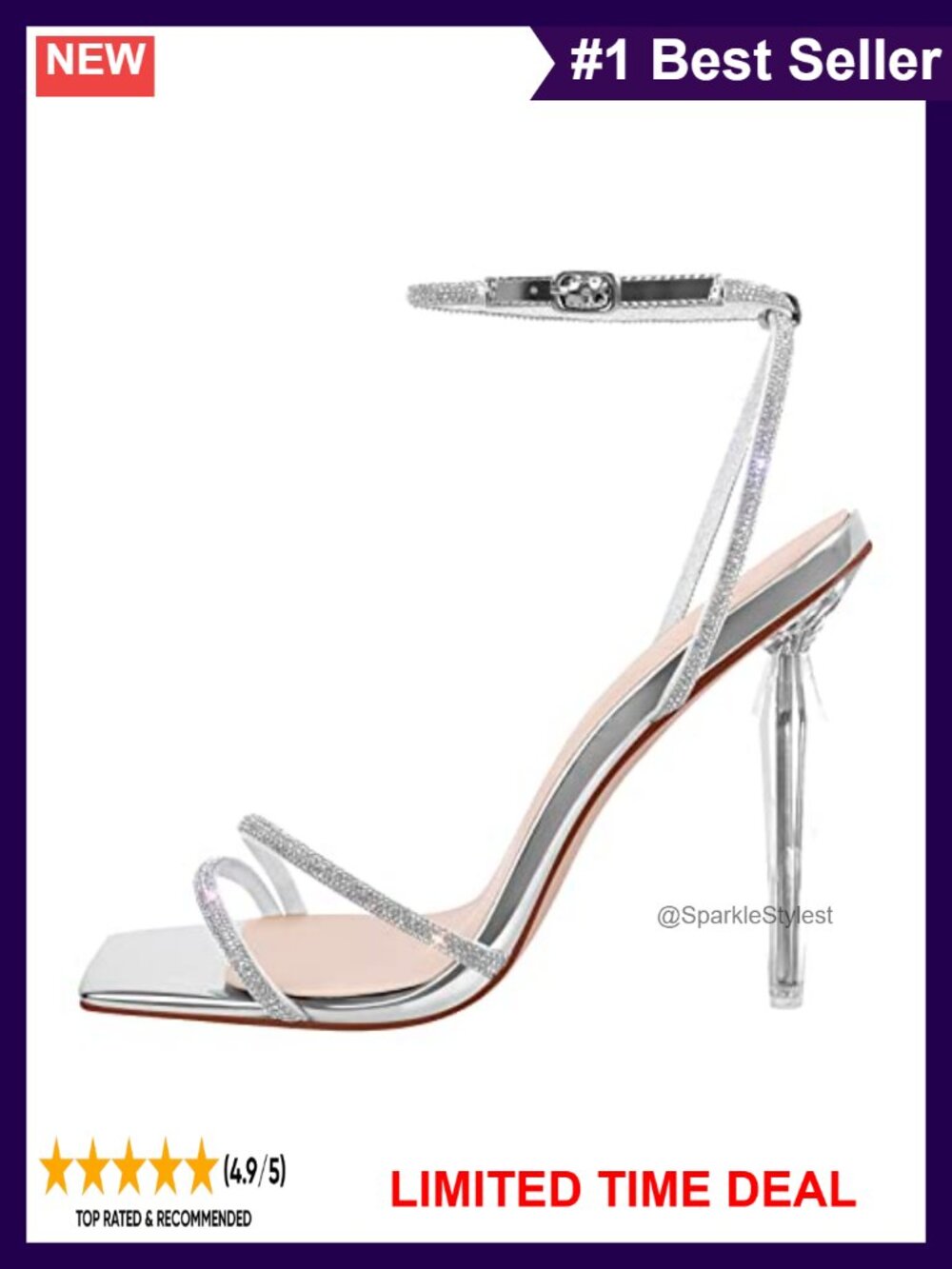 Handmade Faux Patent Leather Square Toe Heeled Sandals with Rhinestones